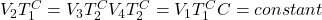  V_{2} T_{1}^{C}=V_{3} T_{2}^{C}         V_{4} T_{2}^{C}=V_{1} T_{1}^{C} C=constant 