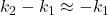  k_{2}-k_{1} \approx-k_{1} 